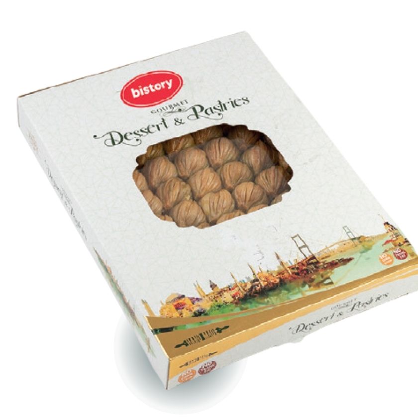 Envase grande de Baklava de Pistacho y Crema, 1250 gramos que sirve 21 piezas