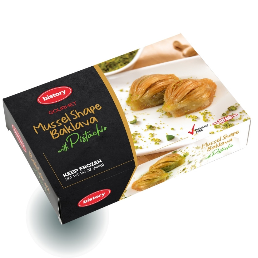 Envase pequeño de Baklava de Pistacho y Crema, 450 gramos que sirve 8 piezas